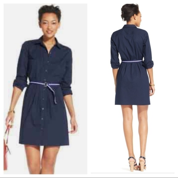 Tommy Hilfiger Women's Long Sleeve Pleat Shirt Dress Navy Blue Size XS - Picture 1 of 10